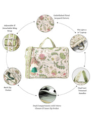 Anekaant Petal Posh Ivory & Olive Floral Jacquard Laptop Bag (Upto 16")