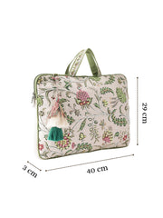 Anekaant Petal Posh Ivory & Olive Floral Jacquard Laptop Bag (Upto 16")