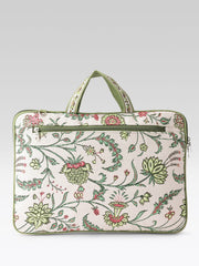 Anekaant Petal Posh Ivory & Olive Floral Jacquard Laptop Bag (Upto 16")