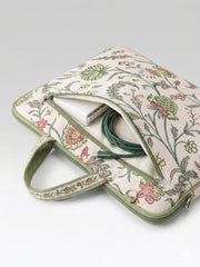 Anekaant Petal Posh Ivory & Olive Floral Jacquard Laptop Bag (Upto 16")