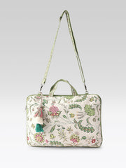 Anekaant Petal Posh Ivory & Olive Floral Jacquard Laptop Bag (Upto 16")