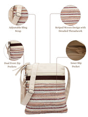 Anekaant Lines & Loops Pastel Pink Acrylic Stripped Sling Bag