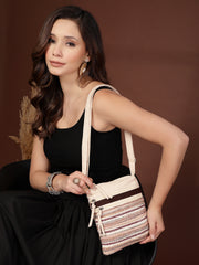 Anekaant Lines & Loops Pastel Pink Acrylic Stripped Sling Bag