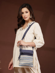 Anekaant Lines & Loops Navy Acrylic Striped Sling Bag