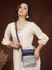 Anekaant Lines & Loops Navy Acrylic Striped Sling Bag