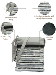 Anekaant Lines & Loops Grey Acrylic Striped Sling Bag