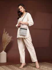 Anekaant Lines & Loops Grey Acrylic Striped Sling Bag