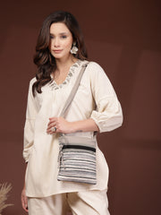 Anekaant Lines & Loops Grey Acrylic Striped Sling Bag
