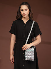 Anekaant Tile Trip Teal Canvas Geometric Printed Sling Bag