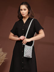 Anekaant Tile Trip Teal Canvas Geometric Printed Sling Bag