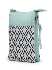 Anekaant Tile Trip Teal Canvas Geometric Printed Sling Bag