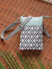 Anekaant Tile Trip Teal Canvas Geometric Printed Sling Bag