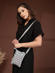 Anekaant Tile Trip Teal Canvas Geometric Printed Sling Bag