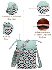 Anekaant Tile Trip Teal Canvas Geometric Printed Sling Bag