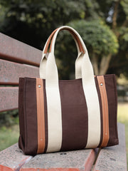 Anekaant Sutra Soil Coffee Brown Canvas Colorblocked Handheld Bag