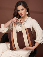 Anekaant Sutra Soil Coffee Brown Canvas Colorblocked Handheld Bag