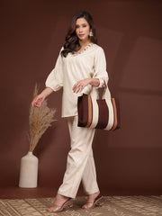 Anekaant Sutra Soil Coffee Brown Canvas Colorblocked Handheld Bag