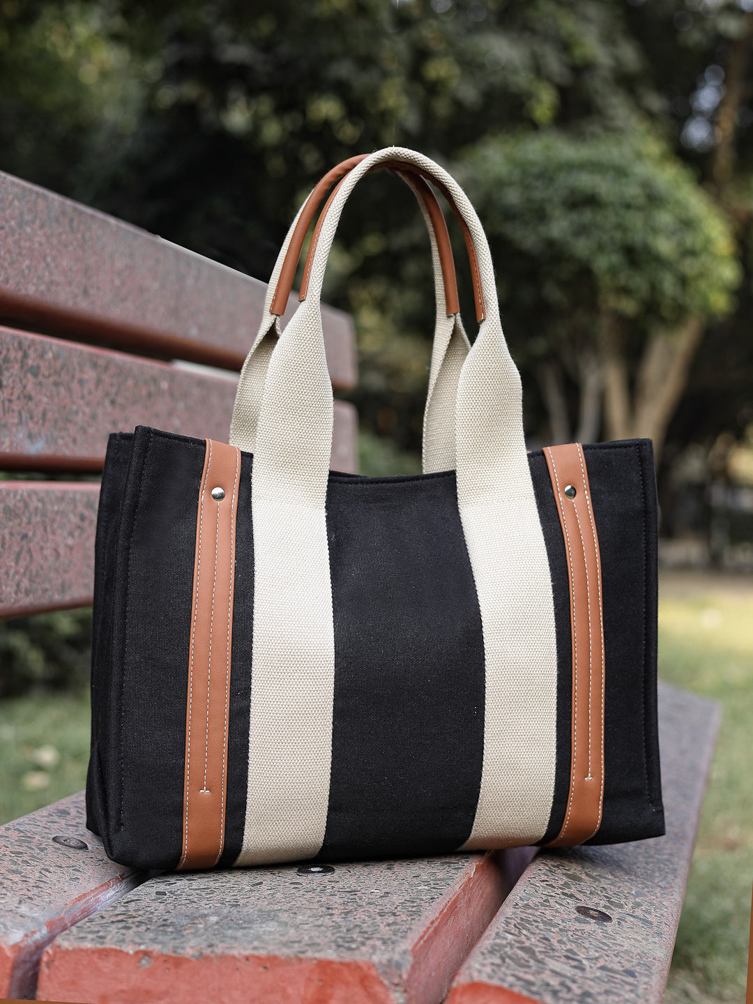 Anekaant Sutra Soil Black Canvas Colorblocked Handheld Bag