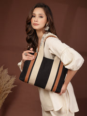 Anekaant Sutra Soil Black Canvas Colorblocked Handheld Bag