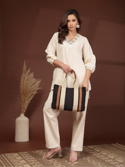 Anekaant Sutra Soil Black Canvas Colorblocked Handheld Bag