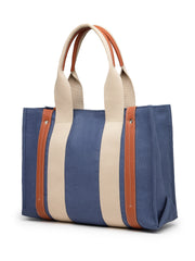 Anekaant Sutra Soil Navy Blue Canvas Colorblocked Handheld Bag