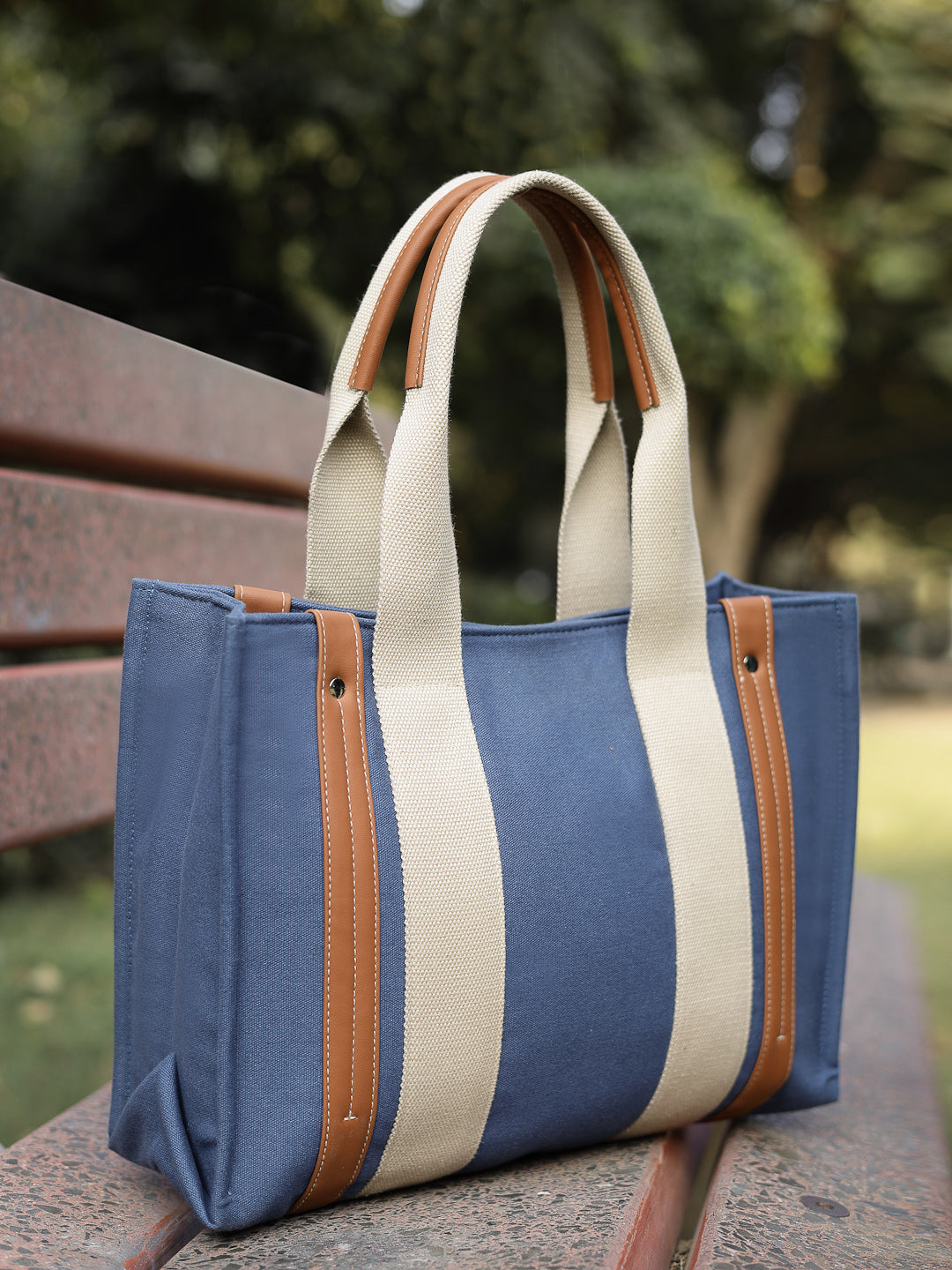 Anekaant Sutra Soil Navy Blue Canvas Colorblocked Handheld Bag