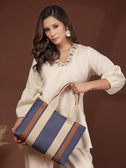 Anekaant Sutra Soil Navy Blue Canvas Colorblocked Handheld Bag