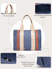 Anekaant Sutra Soil Navy Blue Canvas Colorblocked Handheld Bag