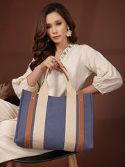 Anekaant Sutra Soil Navy Blue Canvas Colorblocked Handheld Bag