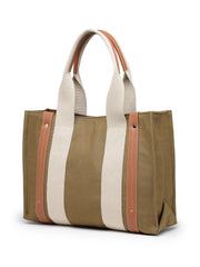Anekaant Sutra Soil Olive Green Canvas Colorblocked Handheld Bag