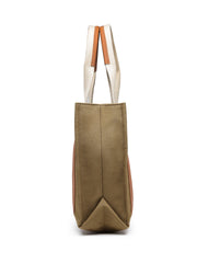 Anekaant Sutra Soil Olive Green Canvas Colorblocked Handheld Bag