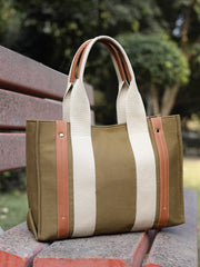 Anekaant Sutra Soil Olive Green Canvas Colorblocked Handheld Bag