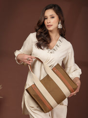 Anekaant Sutra Soil Olive Green Canvas Colorblocked Handheld Bag