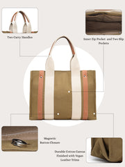 Anekaant Sutra Soil Olive Green Canvas Colorblocked Handheld Bag