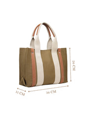 Anekaant Sutra Soil Olive Green Canvas Colorblocked Handheld Bag