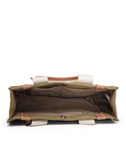 Anekaant Sutra Soil Olive Green Canvas Colorblocked Handheld Bag