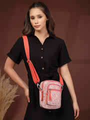 Anekaant Meadow Tales Red Canvas Floral Sling Bag