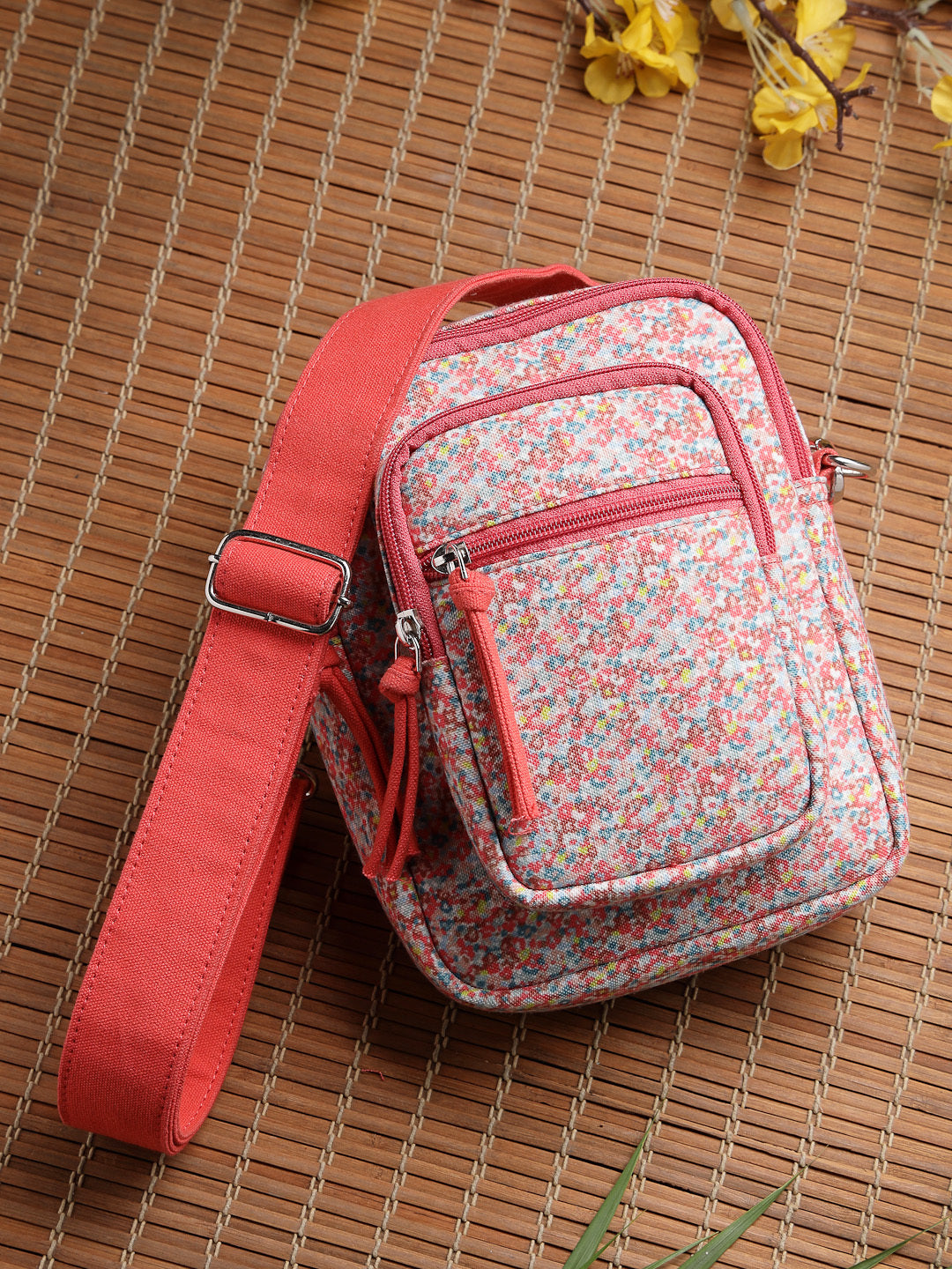 Anekaant Meadow Tales Red Canvas Floral Sling Bag