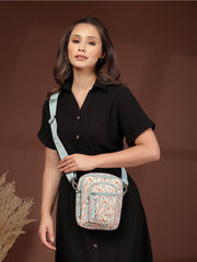 Anekaant Meadow Tales Teal Canvas Floral Sling Bag