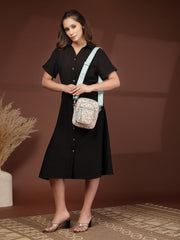 Anekaant Meadow Tales Teal Canvas Floral Sling Bag