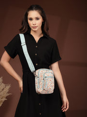 Anekaant Meadow Tales Teal Canvas Floral Sling Bag