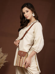 Anekaant Earth Knots Tan Jute Striped Mini Sling Bag