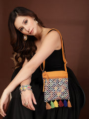 Anekaant Lines & Loops Mustard Acrylic Geometric Sling Bag