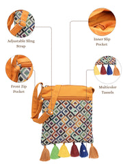 Anekaant Lines & Loops Mustard Acrylic Geometric Sling Bag