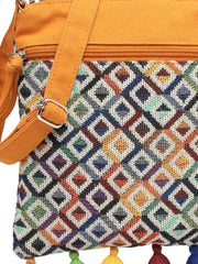 Anekaant Lines & Loops Mustard Acrylic Geometric Sling Bag