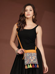 Anekaant Lines & Loops Mustard Acrylic Geometric Sling Bag