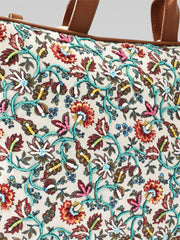Anekaant Petal Posh Off White Floral Printed Polycotton Laptop Bag (Upto 16")