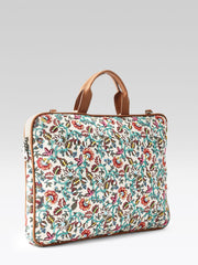 Anekaant Petal Posh Off White Floral Printed Polycotton Laptop Bag (Upto 16")