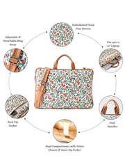 Anekaant Petal Posh Off White Floral Printed Polycotton Laptop Bag (Upto 16")