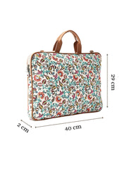 Anekaant Petal Posh Off White Floral Printed Polycotton Laptop Bag (Upto 16")